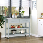 Kitchen Island with Stainless Steel Top, Traditional Kitchen Island with Storage, Butcher Block Cart 2-Tier Open Shelves, Drawers, Light Gray