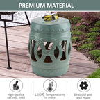 14" x 17" Ceramic Garden Stool with Double-Coin Knotted Ring Design & Strong Glazed Material, Decorative End Table, Home Collection, Antique Blue