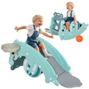 3-in-1 Kids Portable Slide Rocking Horse Toy with Basketball Hoop for Age 1.5-3 Boys and Girls, Mint Green