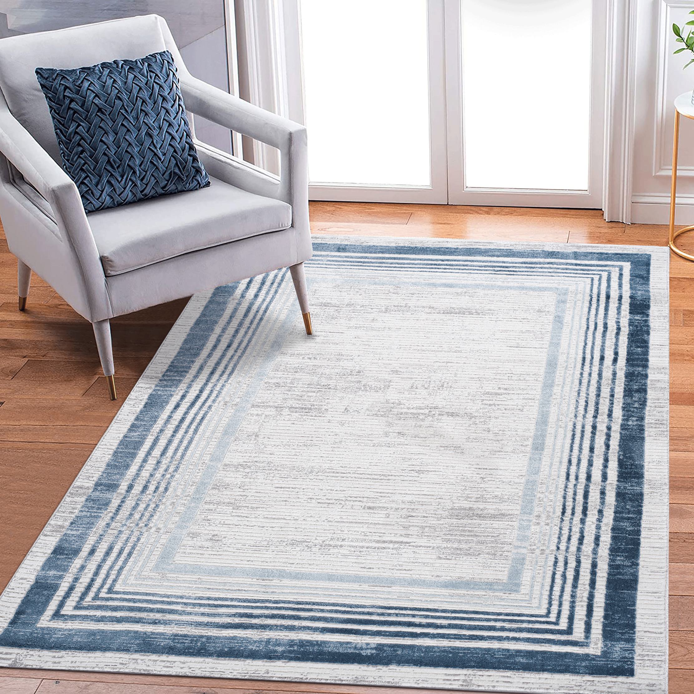 Naar 5x7 Stain-Resistant Area Rug with Cotton Backing, Medium Pile Height, Stylish Kid and Pet-Friendly Carpet, 90" L x 63" W x 0.35" H, Blue