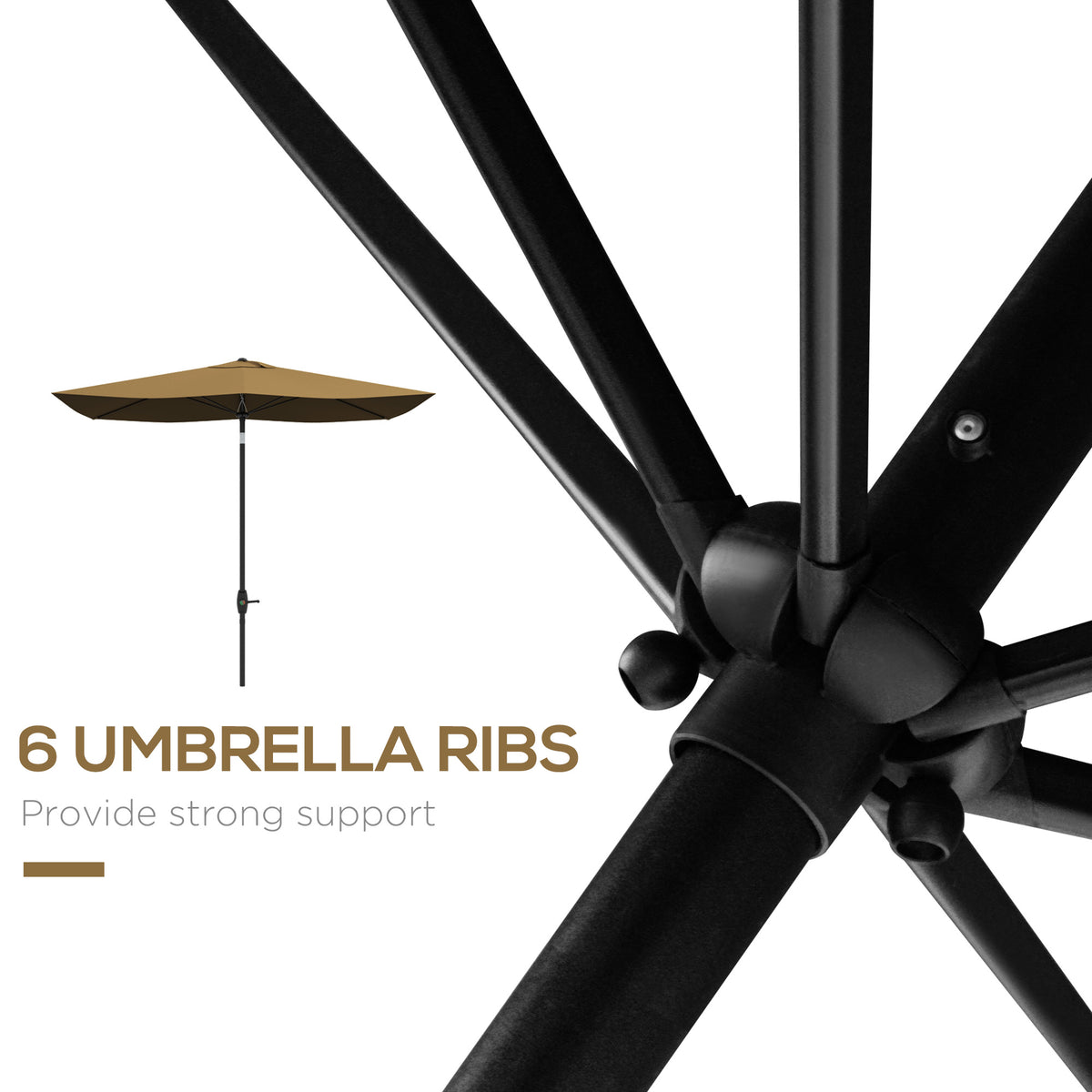 6.6' x 10' Rectangular Market Umbrella, Patio Outdoor Table Umbrella with Crank and Push Button Tilt, Coffee