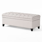 Storage Ottoman with Birch Legs, Hand-Tufted Fabric, 50" L x 20.5" W x 18.25" H, Spot Clean, Light Gray