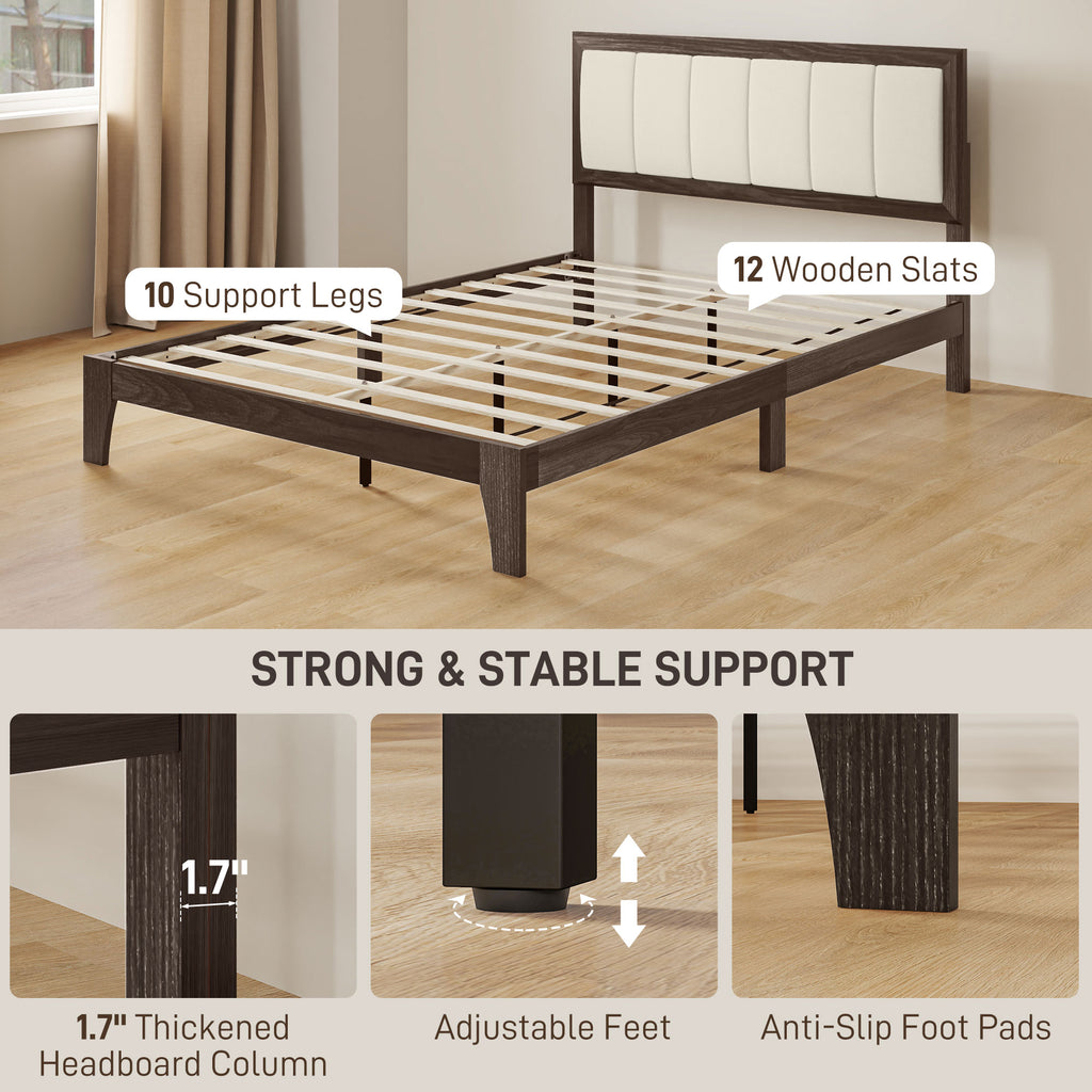 Full Bed Frame with Headboard Full Size Platform Bed Frame with Wooden Slats No Box Spring Needed Charcoal Gray