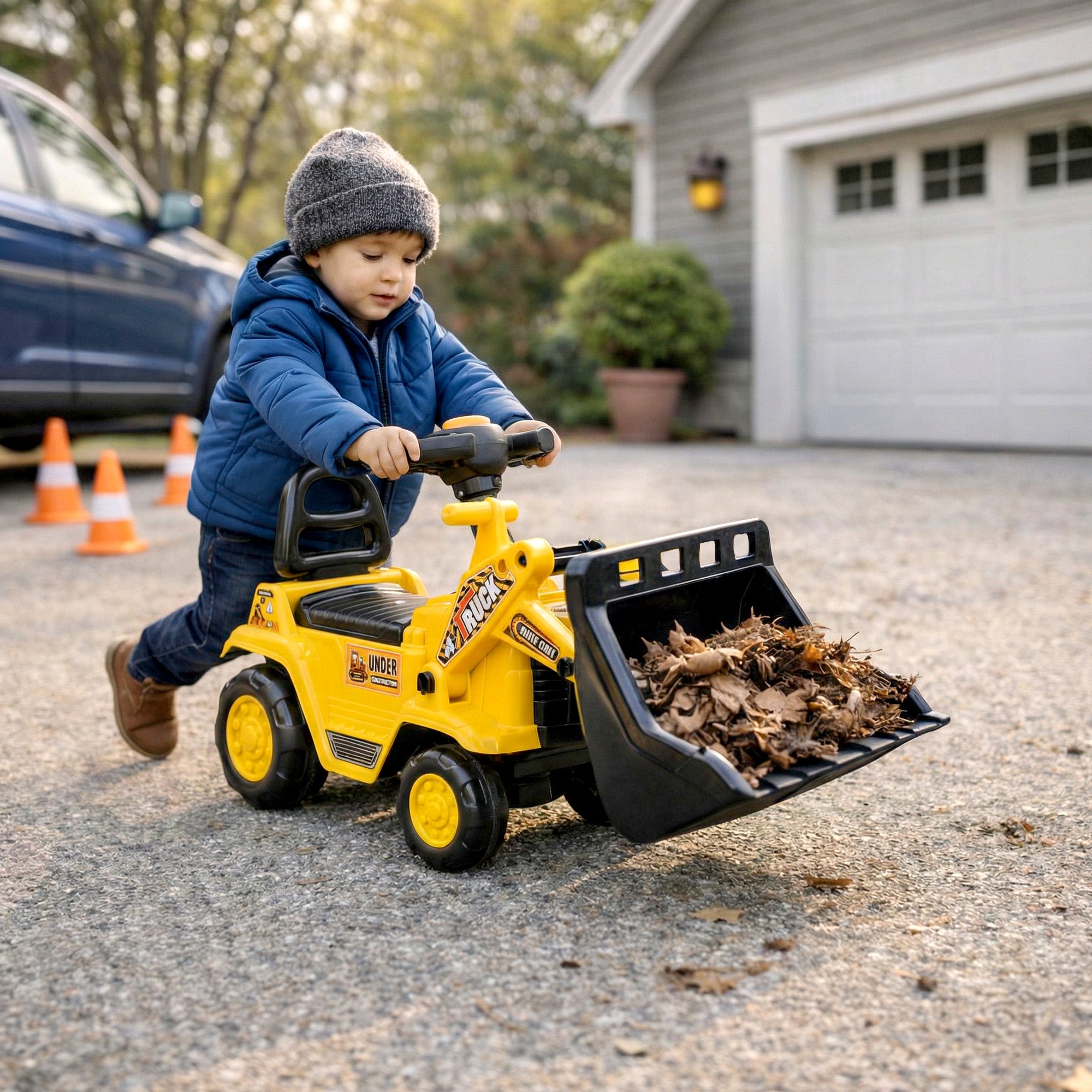 3 in 1 Ride On Toy Bulldozer Digger Tractor Pulling Cart Pretend Play Construction Truck