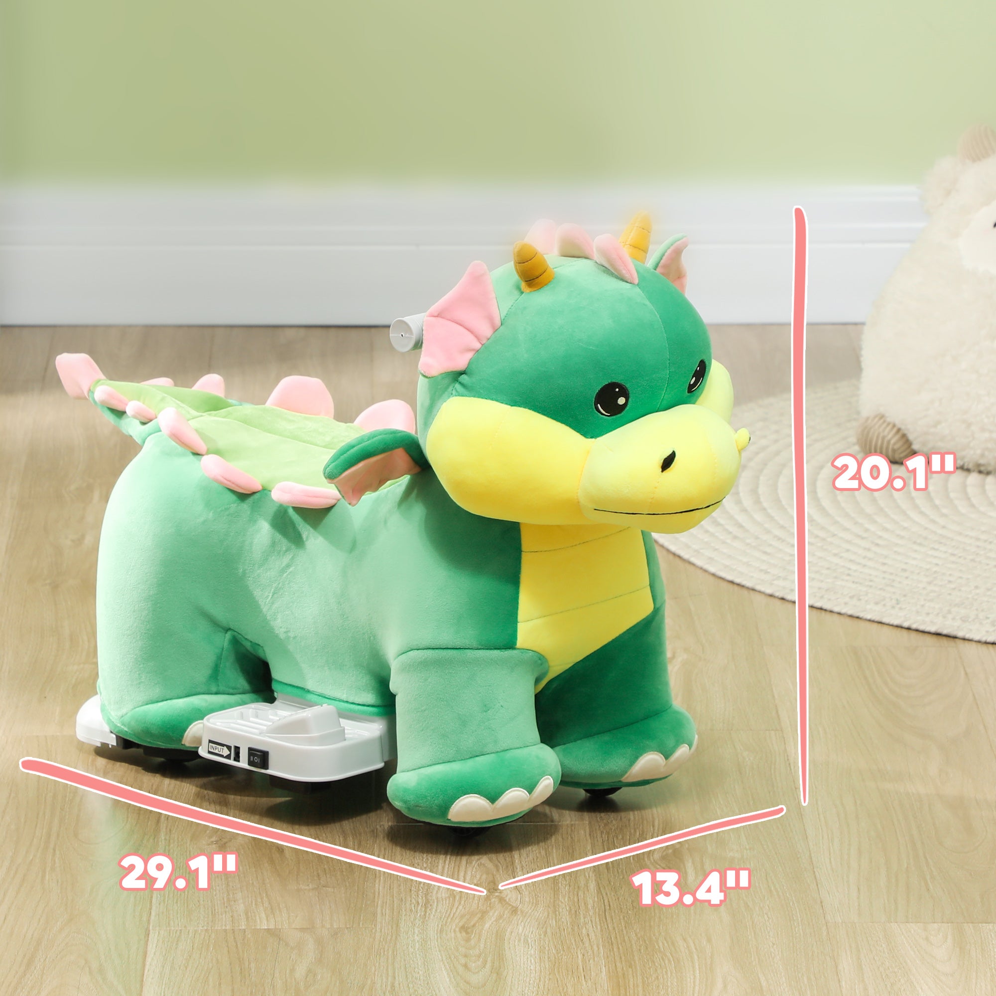 Battery Powered Ride on Toy, 6V Ride on Horse with Music Forward, PU Wheels, for 18-36 Months, Green