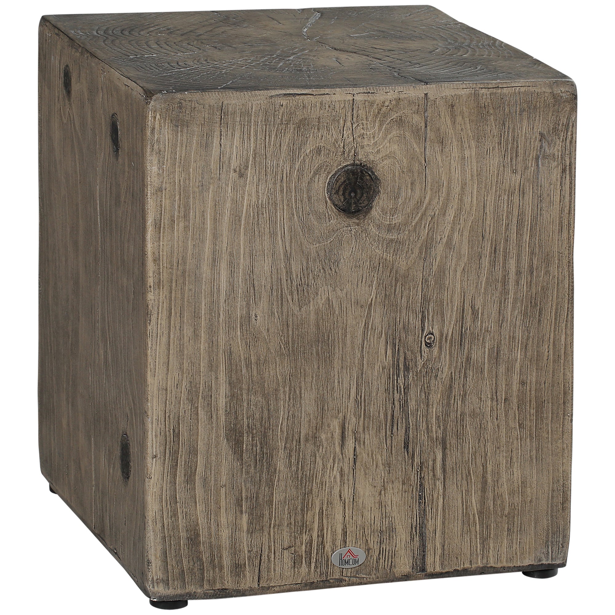 Concrete End Table Rustic Side Table with Wood Grain Finish for Indoors and Outdoors Gray