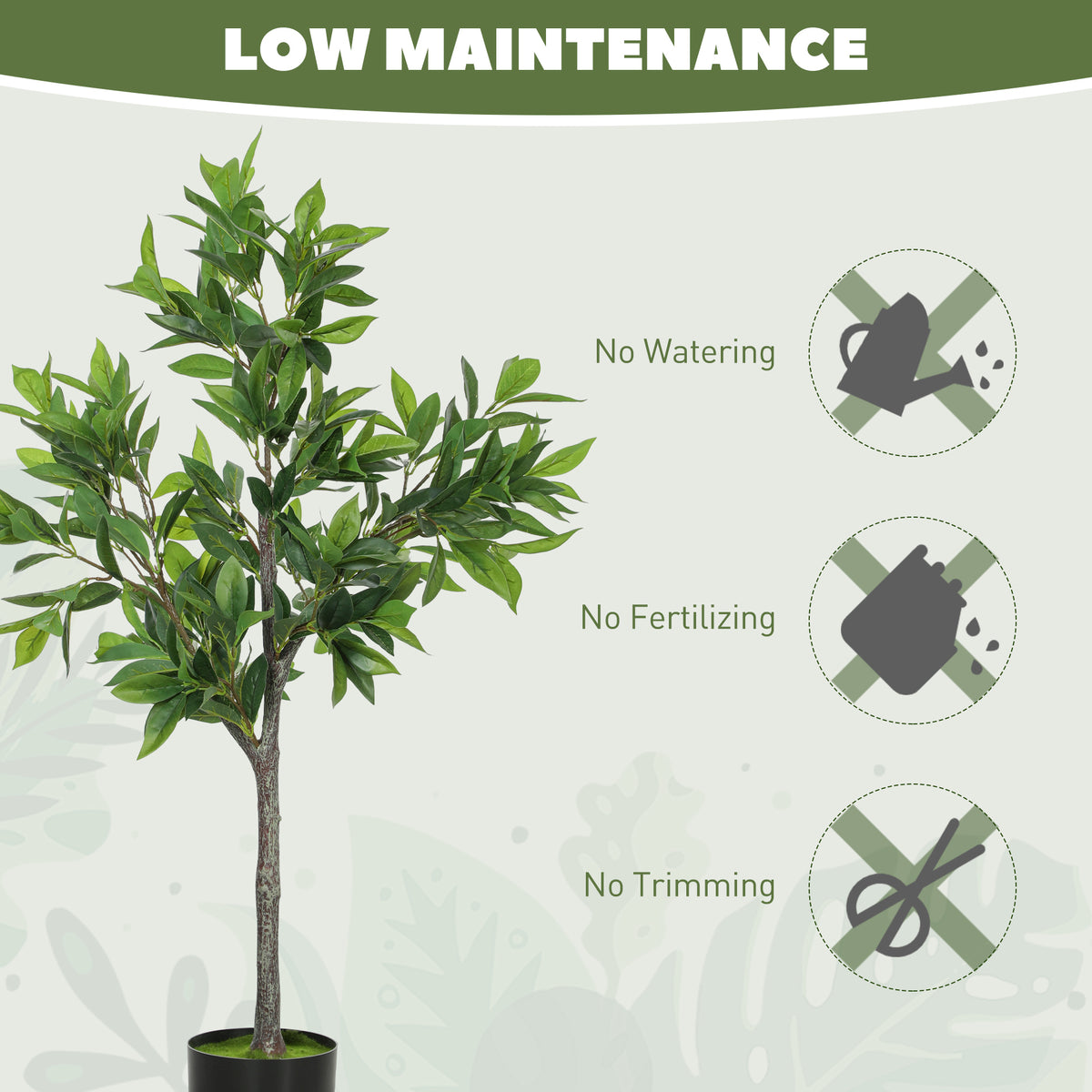 Potted Fake Plant, Lifelike Laurel Artificial Tree with 345 PEVA Leaves for Home Decor, Green