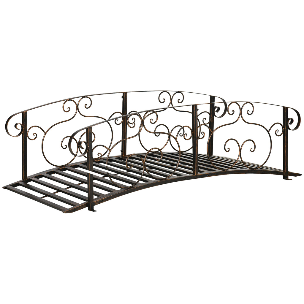 6' Metal Arch Backyard Garden Bridge, Safety Siderails, Arc Footbridge for Backyard Creek, Stream, Pond, Bronze