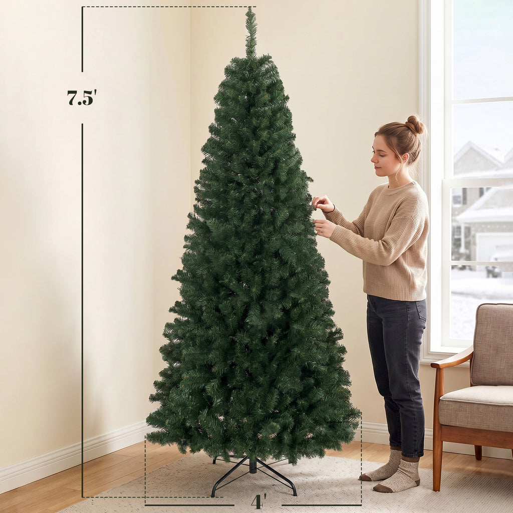 7.5 ft Artificial Christmas Tree, Norway Spruce Tree, Hinged Xmas Tree with Metal Stand