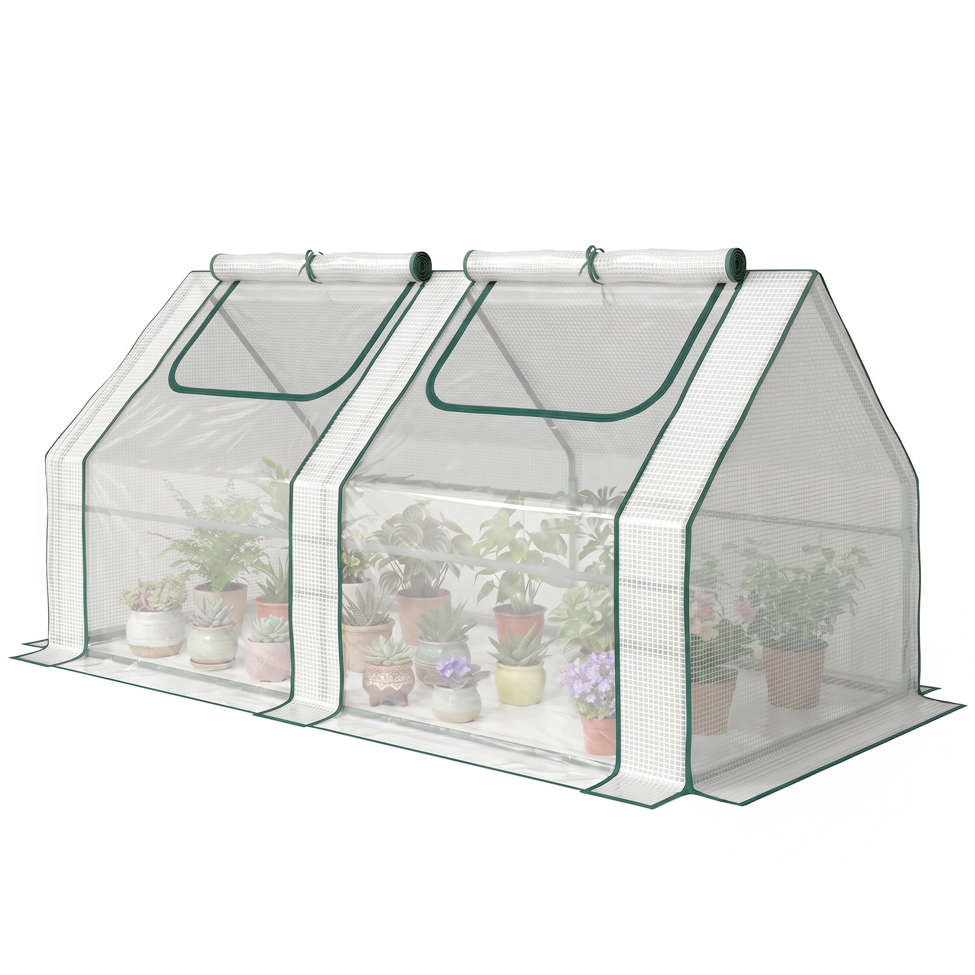 6' x 3' x 3' Portable Greenhouse, Garden Hot House with Two PE/PVC Covers and 2 Roll Up Windows, Clear