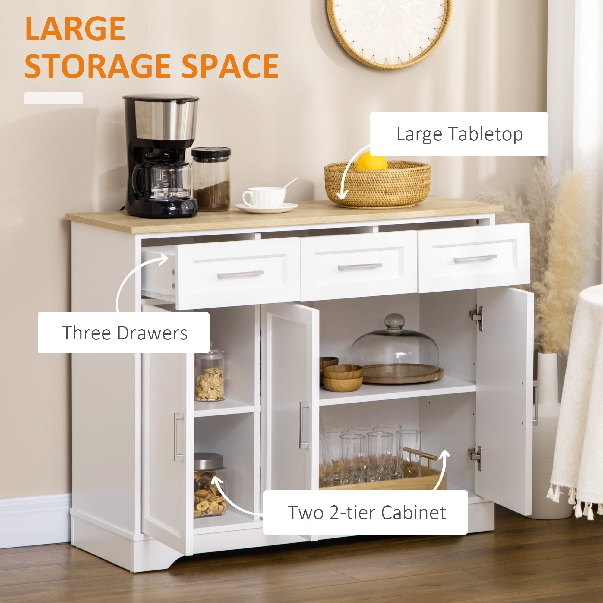 Modern Kitchen Sideboard Buffet Cabinet with Storage, Kitchen Island Dining Room Cabinet Living Room Furniture