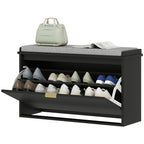 Shoe Storage Bench with Padded Seat Cushion and Flip-Drawer, Entryway Bench, Shoe Cabinet, 31.5x10.2x18.7 Inches, Black