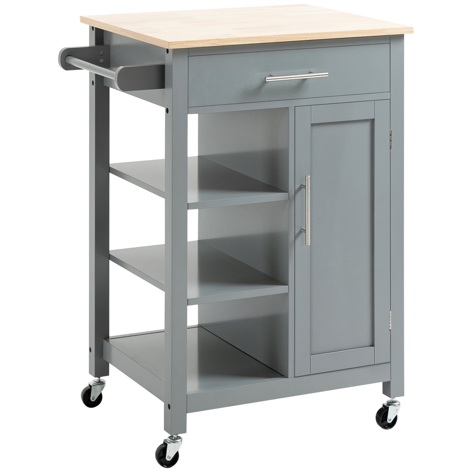 Kitchen Island Cart, Rolling Kitchen Island with Storage Shelf, Solid Wood Top, Drawer, for Dining Room, Gray