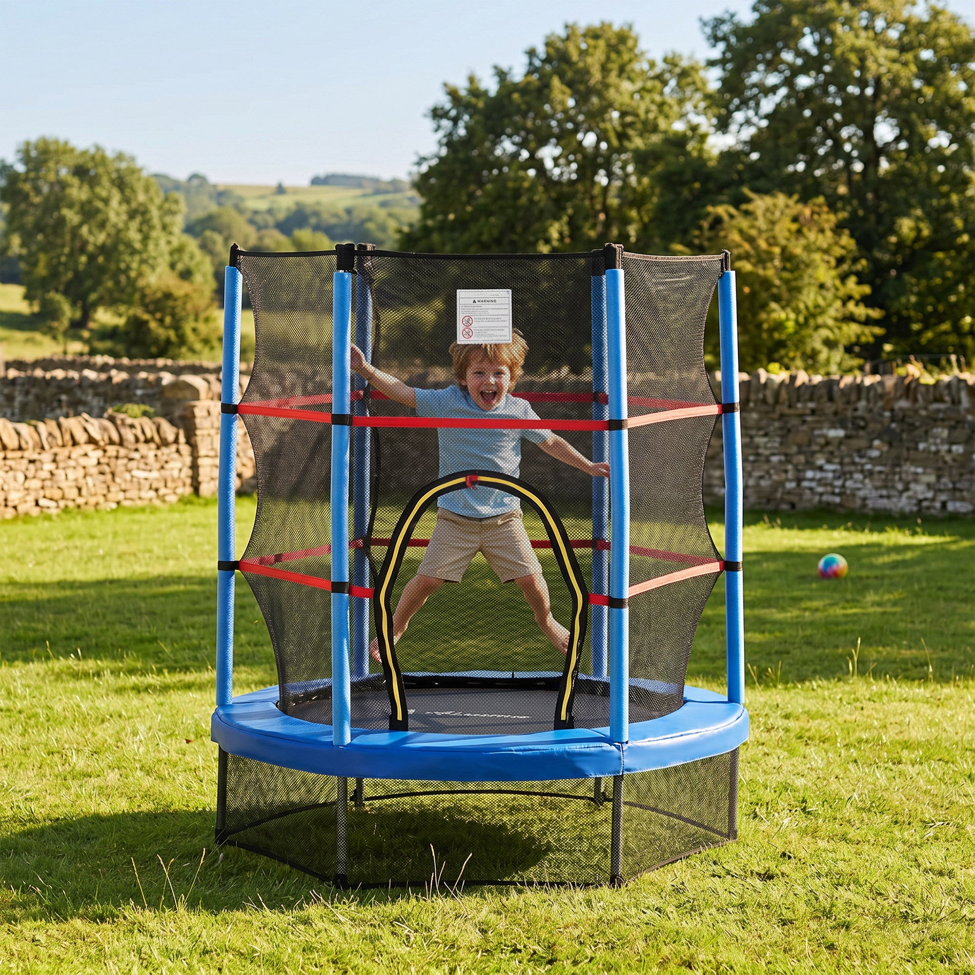 Φ5FT Kids Trampoline with Enclosure Net for Age 3 to 6 Years Blue