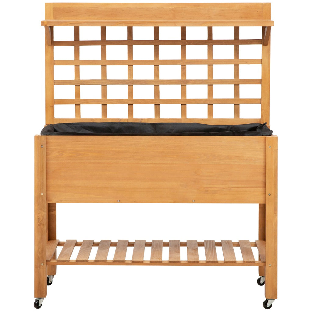 41"x18"x53" Elevated Garden Raised Bed with Shelf and Wheels Solid Wood Planter Flower Herb Boxes for Vegetables Flower Outdoor/Indoor - Brown
