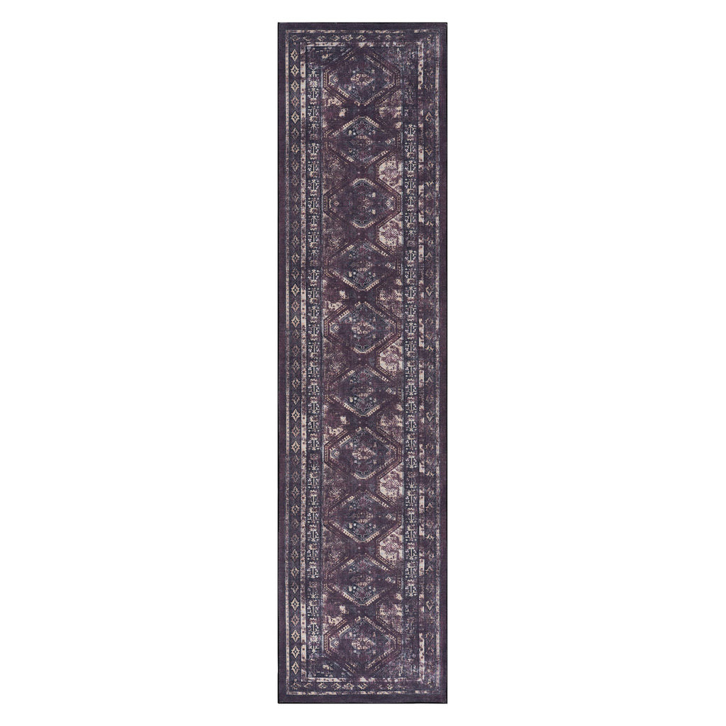 2x10 Low-Pile Non-Slip Non-Shedding Washable Area Rug, Kid and Pet Friendly, Carpet for Living Room, Bedroom, Kitchen, Black+Burgundy