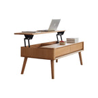 Versatile Lift-Top Coffee Table with Hidden 3-Compartment Storage, Practical Center Table with Elevating Work Surface, 39.5″ L x 23.5″ W x 17.5″ H, Natural Wood