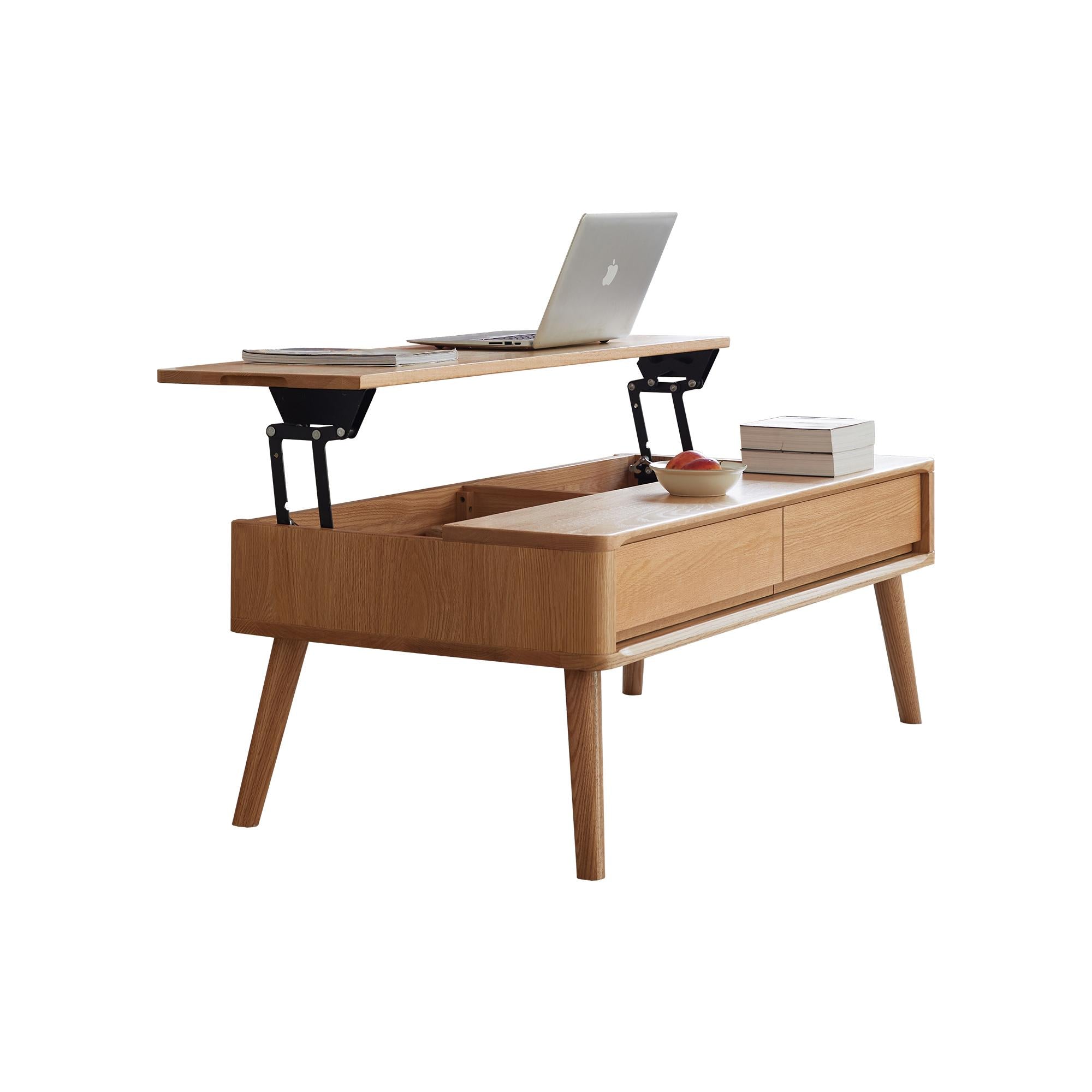 Versatile Lift-Top Coffee Table with Hidden 3-Compartment Storage, Practical Center Table with Elevating Work Surface, 39.5″ L x 23.5″ W x 17.5″ H, Natural Wood