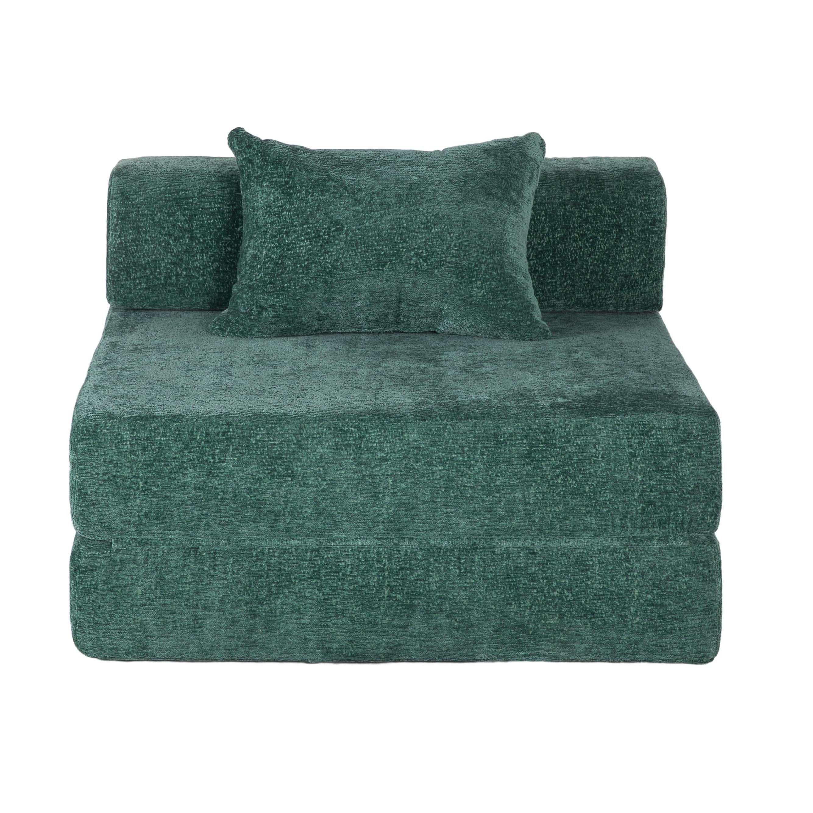 Compressed Sofa Single Seater Modular Sectional with Chenille Fabric, Modular Sofas for Small Spaces Convertible Floor Sofa Bed, 39.5" L x 39.5" W x 25" H, Beige
