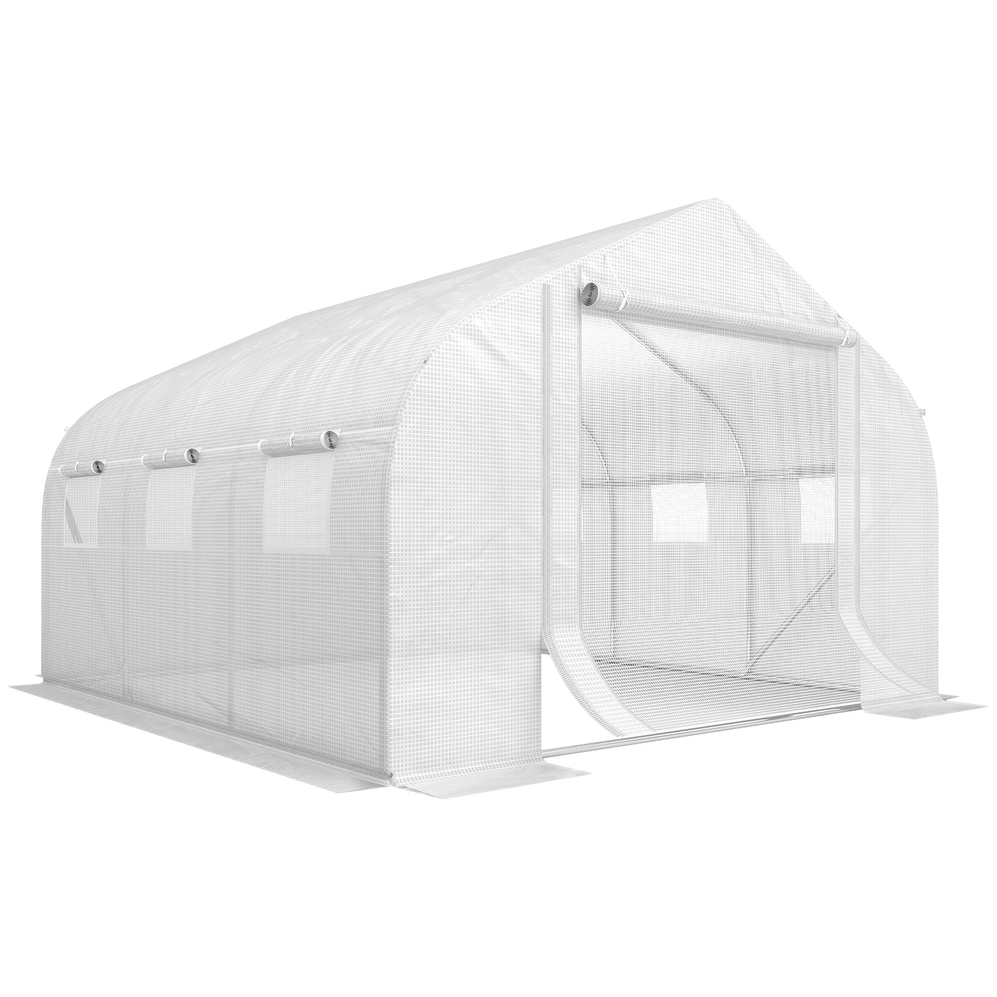 11.5' x 10' x 6.5' Walk-in Greenhouse, Tunnel Green House with Zippered Door and 6 Mesh Windows, Gardening Plant Hot House with Galvanized Steel Frame, White