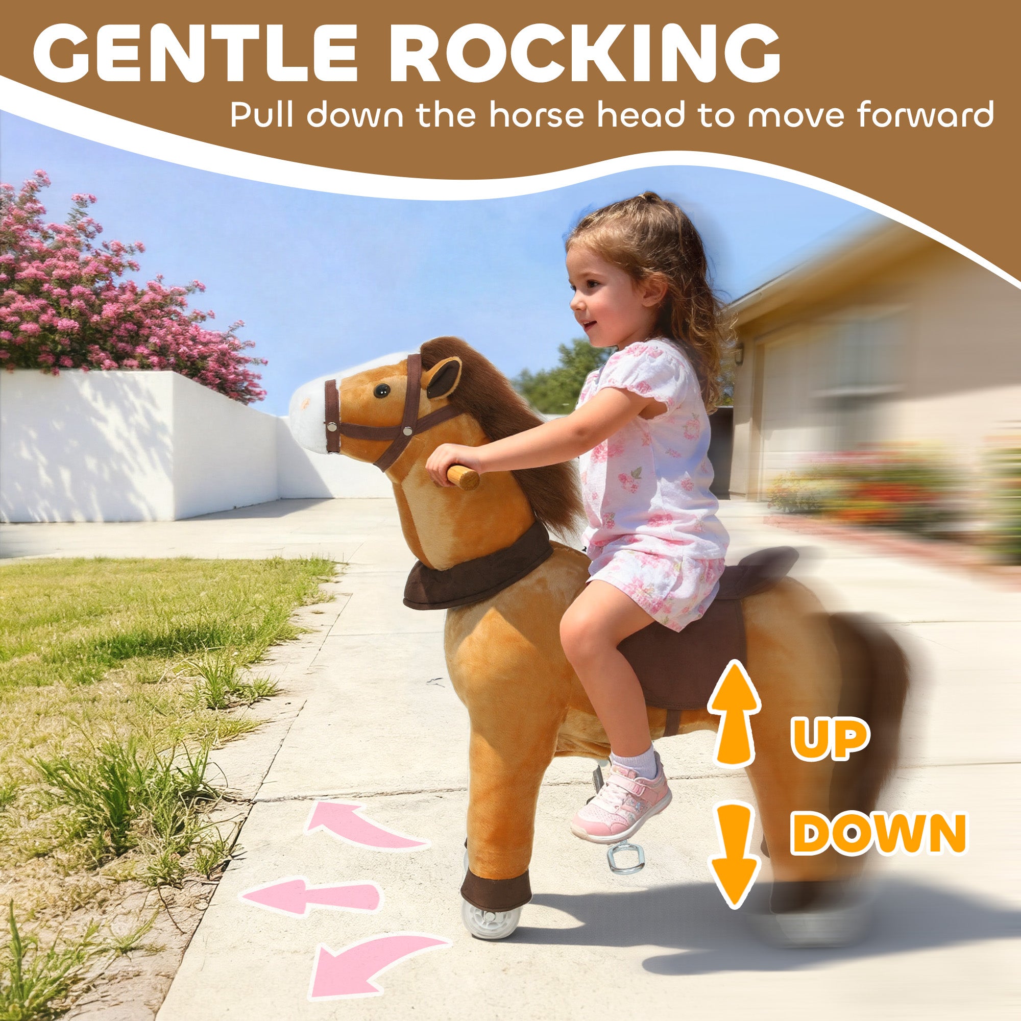 Ride on Horse, Plush Riding Pony for Ages 3-5, Walking Horse Animal with Wheels for Active Play, Dark Brown
