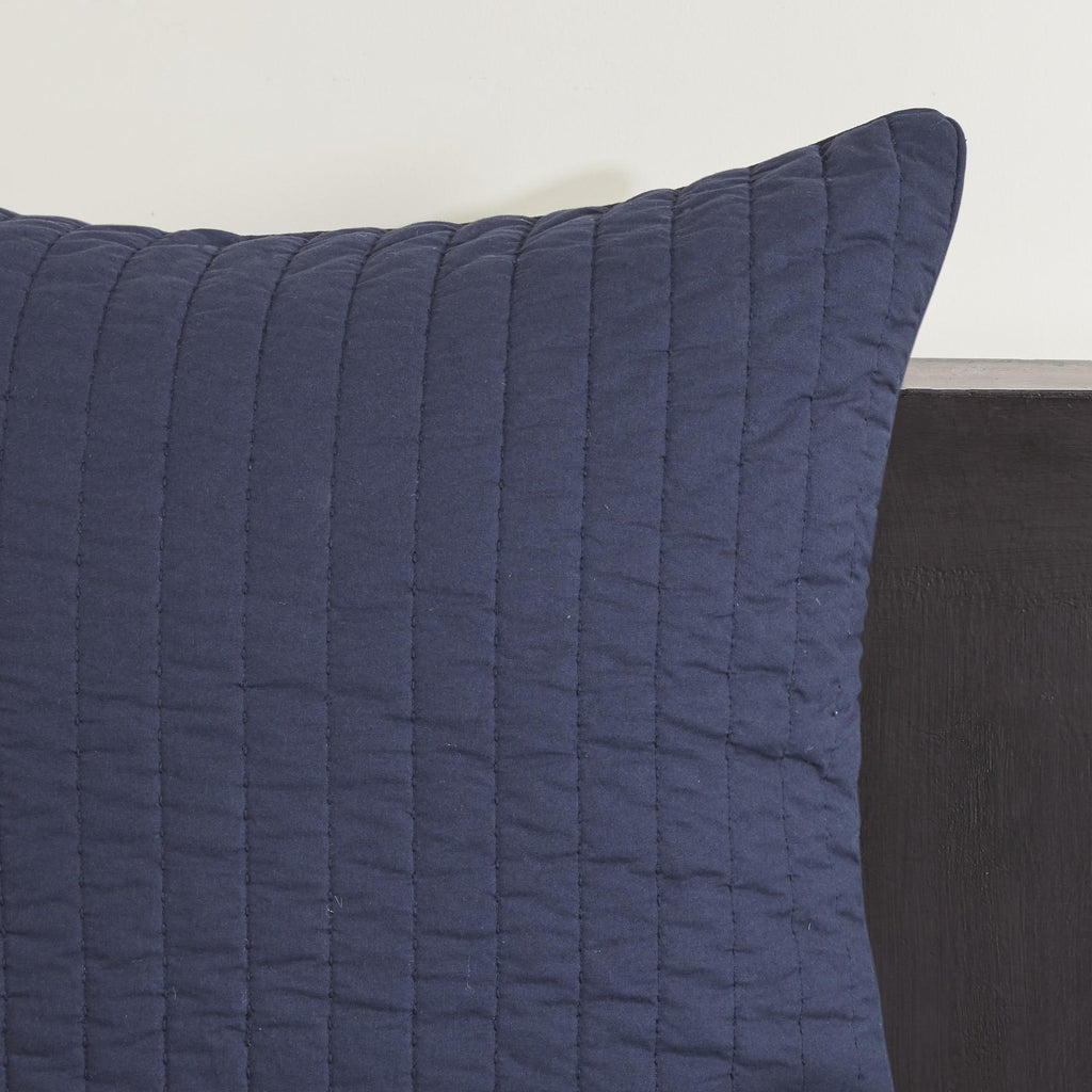 Machine Washable Cotton Quilted Euro Sham with Hidden Zipper, Embroidered Pillow Cover for Home Decor, 26" L x 26" W x 0.25" H, Navy