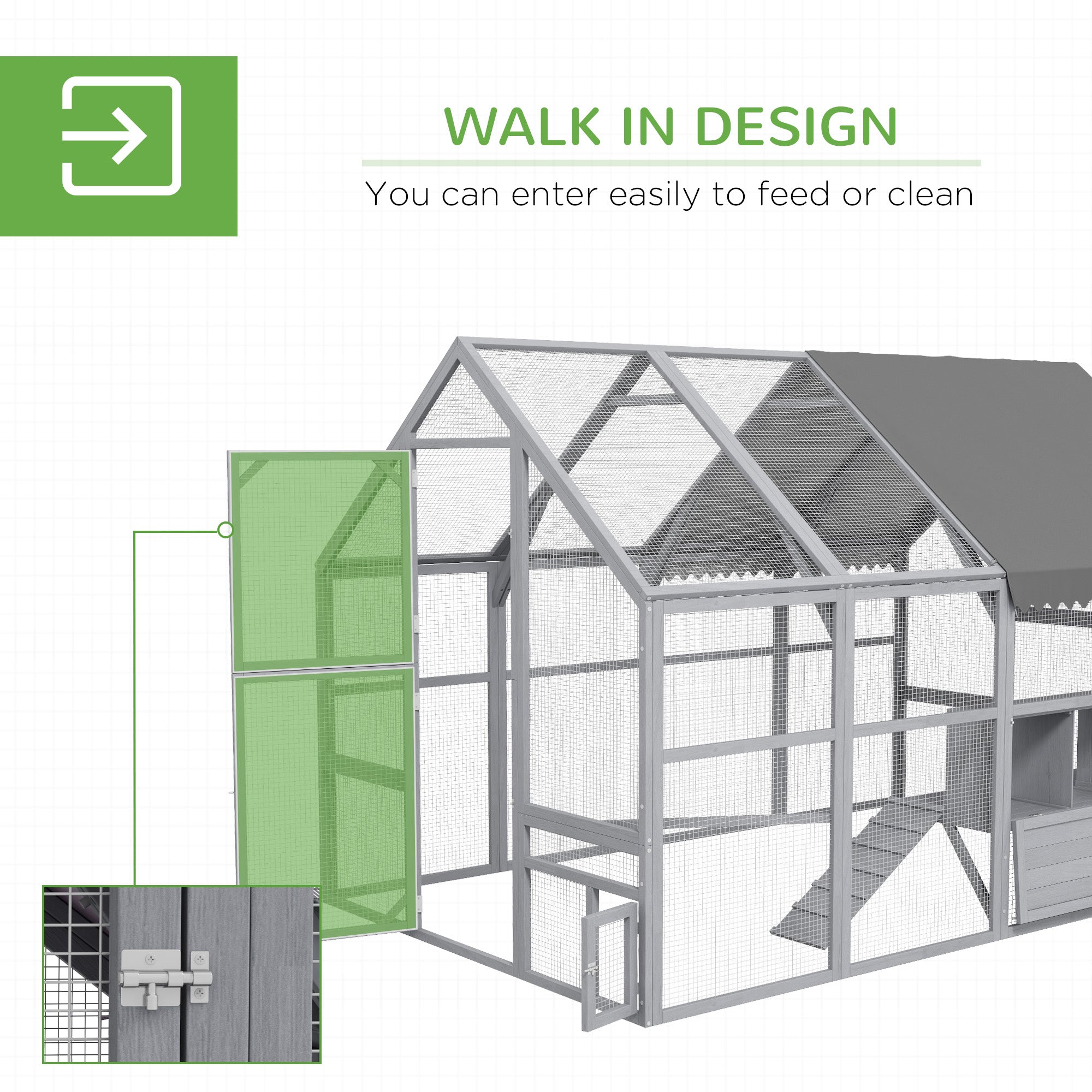 9' x 6' x 6' Large Chicken Coop with Nesting Box, Water-Resistant and Anti-UV Cover for 8-12 Chickens, Gray