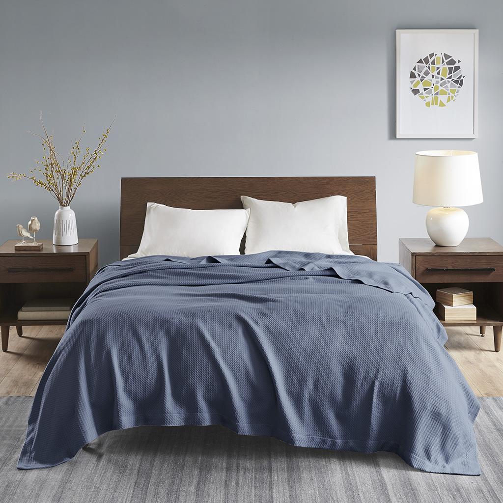 Ultra-Soft and Durable Egyptian Cotton Blanket with Breathable Weave, Machine Washable, Perfect for Any Room, 90" L x 66" W x 0.25" H, Blue