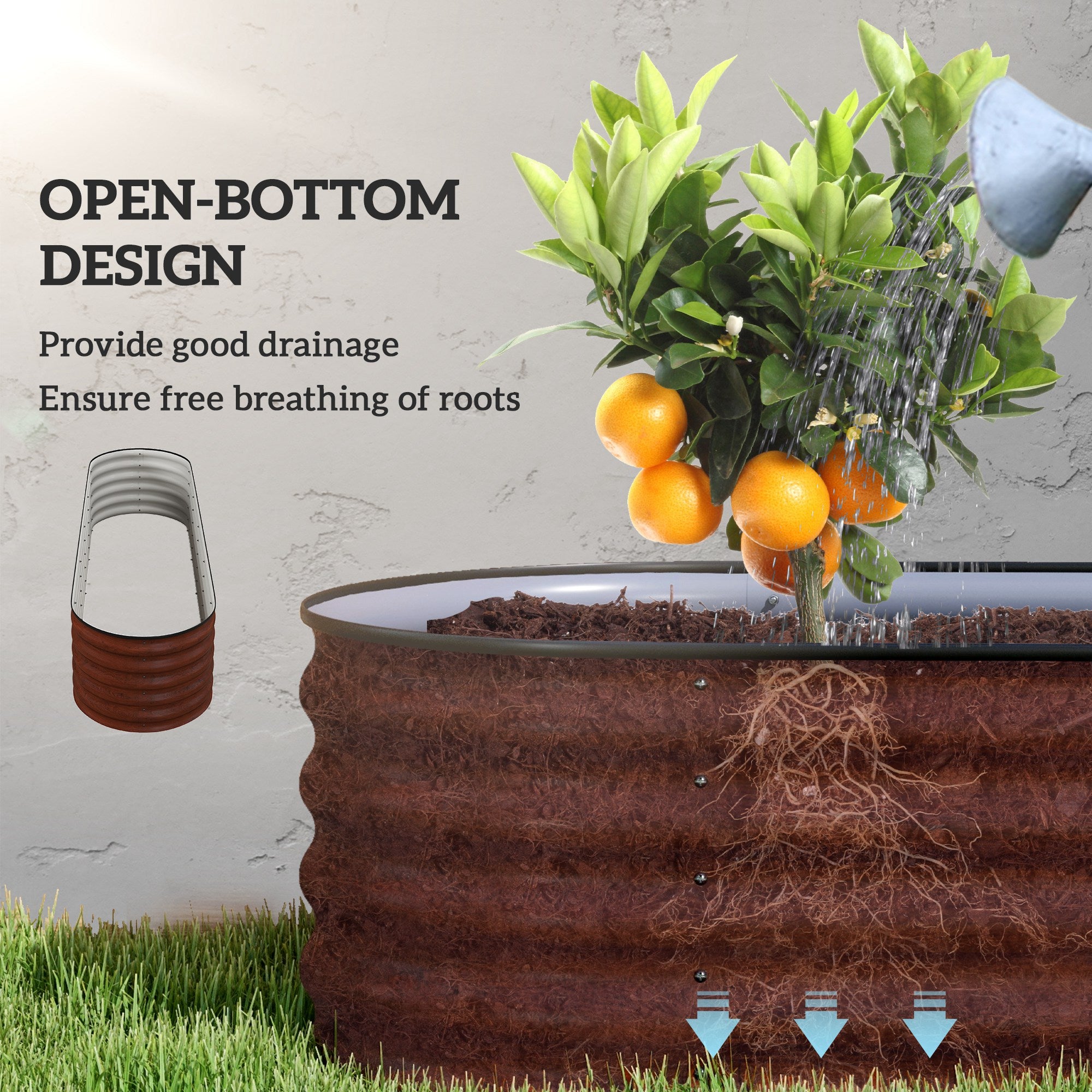 7.9' x 2' x 1.4' Galvanized Raised Garden Bed Kit, Metal Planter Box with Safety Edging, Brown