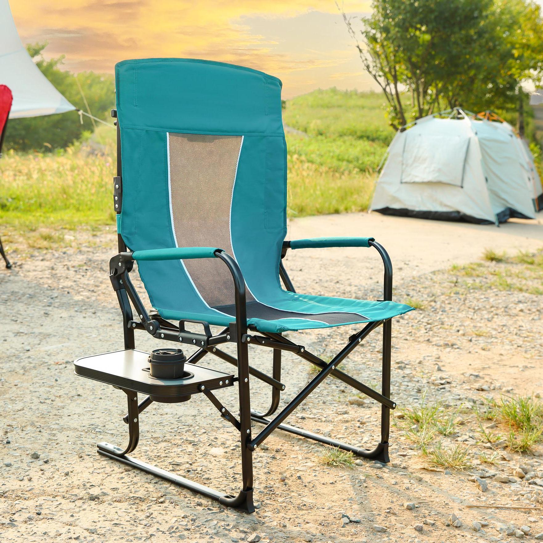 Camping Director's Chair with Side Table and Pocket, Steel Frame, Heavy Duty Oversized Portable Folding Chair, 25" L x 27.5" W x 43.5" H, Blue