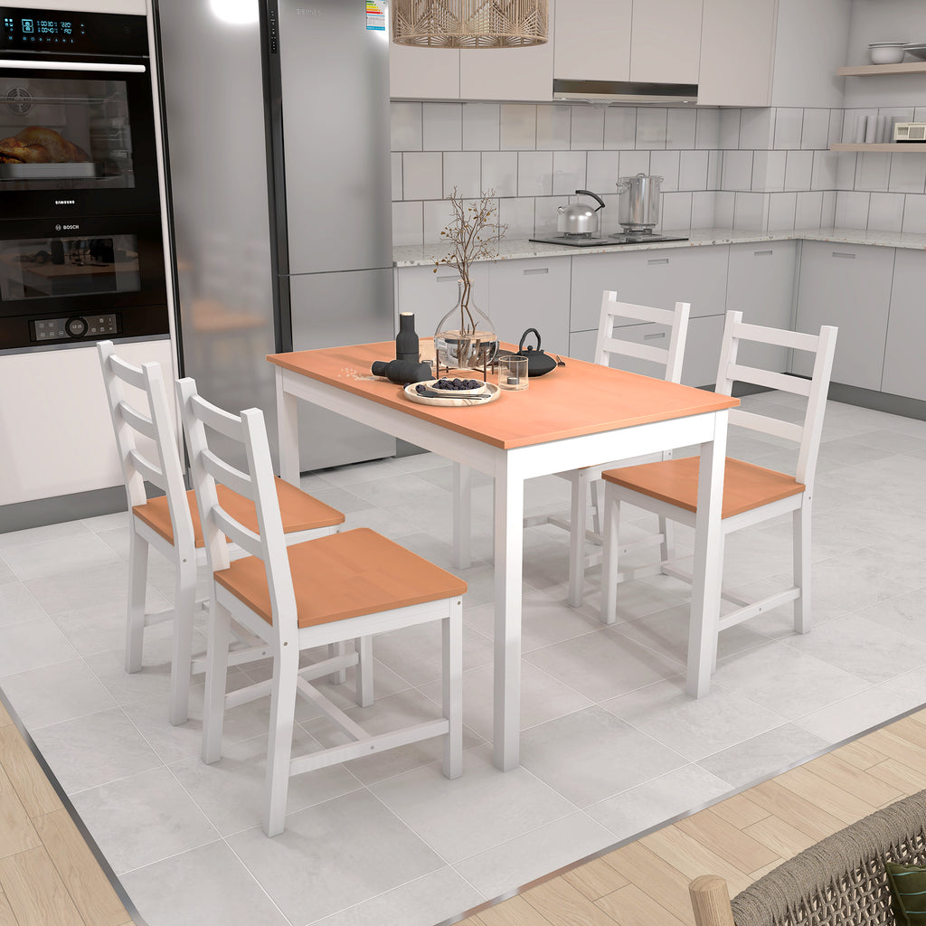 Dining Table Set for 4, 5 Piece Modern Kitchen Table and Chairs, Solid Wood Dining Room Set for Small Spaces, Breakfast Nook, White