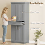 Modern Kitchen Pantry Freestanding Cabinet Cupboard with Doors and Drawer, Adjustable Shelving, Gray