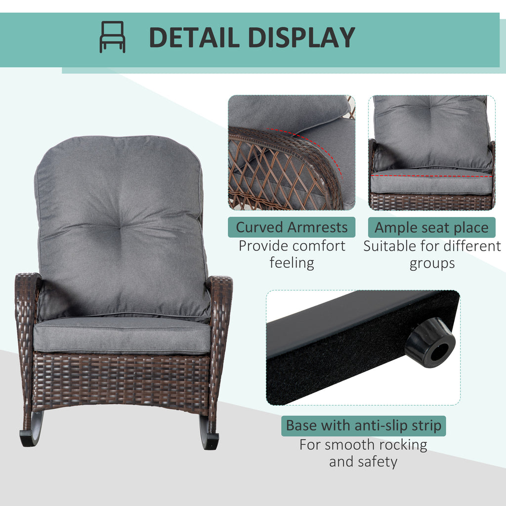 Rattan Porch Rocker w/ Plush Cushion, Gray