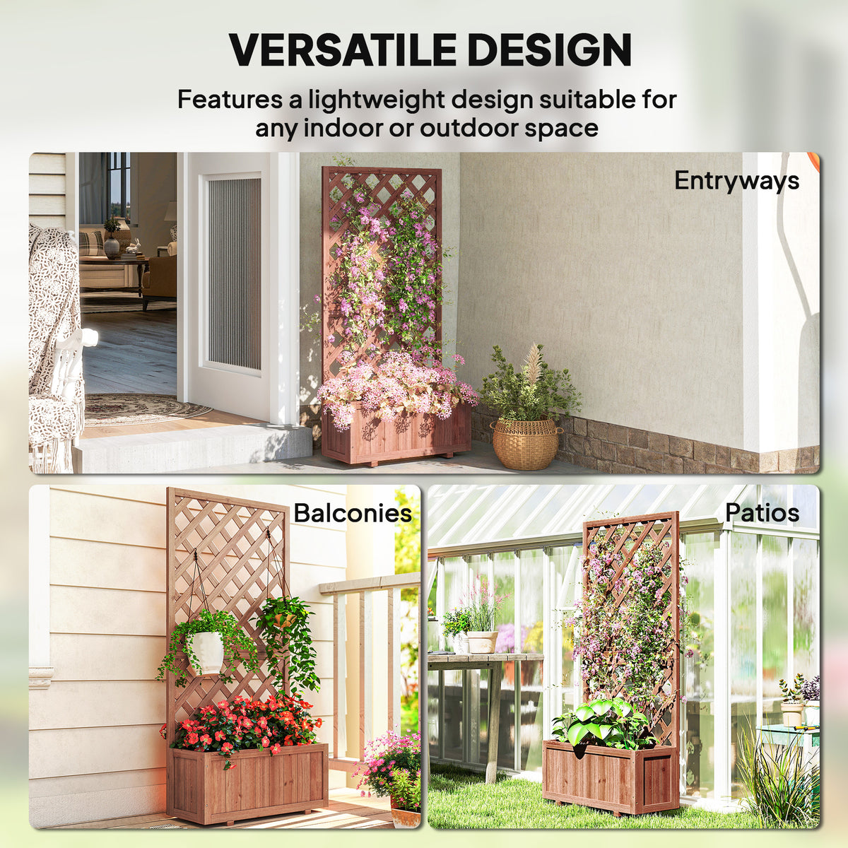 Wooden Raised Garden Bed, Raised Planter Box, Planter with Trellis for Climbing Plants Flowers, Orange