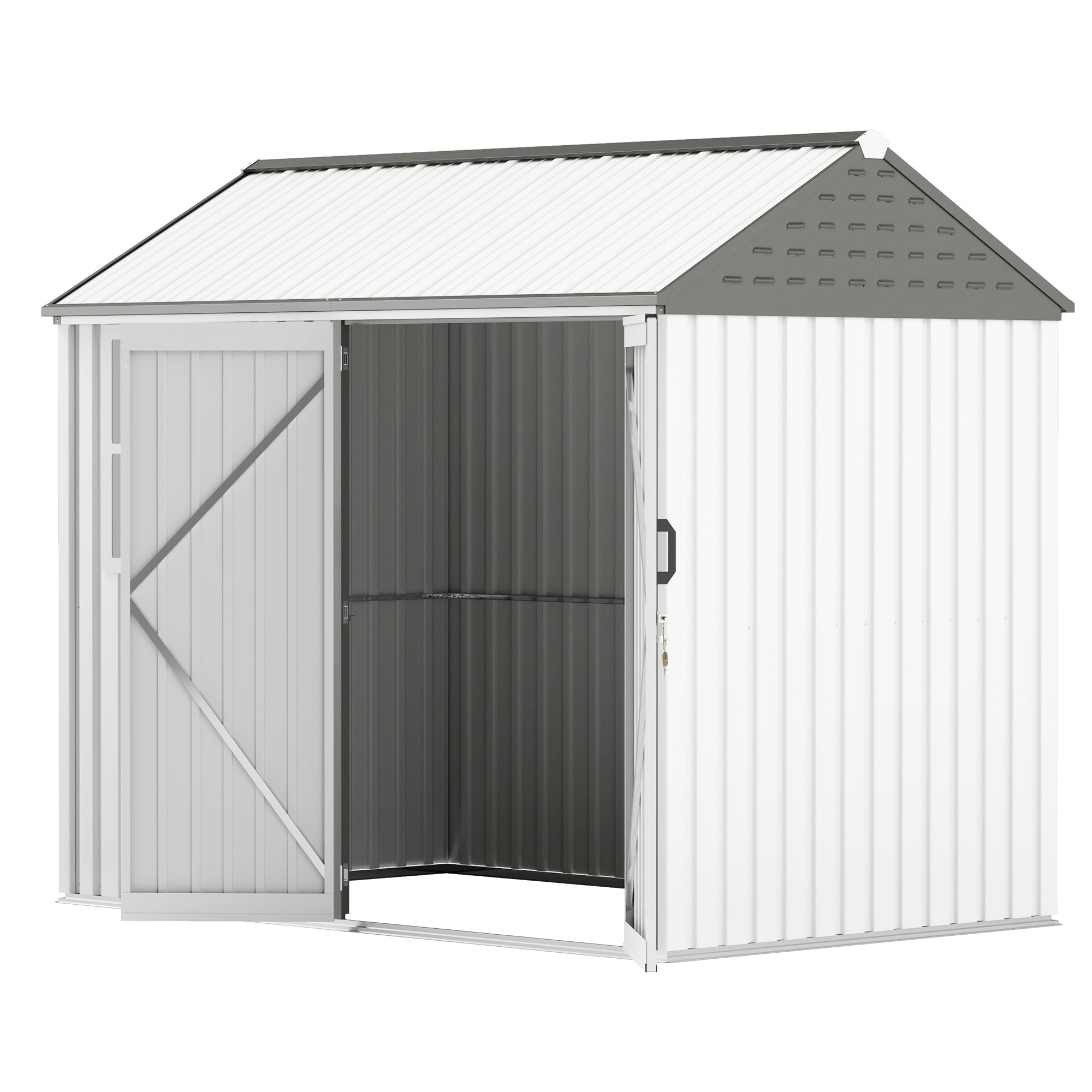 8' x 6' Metal Garden Storage Shed, Extra Large Outdoor Tool Storage House w/ Doors, Window and Air Vents, White