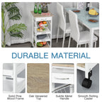 Mobile Kitchen Cart, Rolling Kitchen Island with Storage, Utility Cart with Wire Fruit Baskets, Trays and Drawer, White