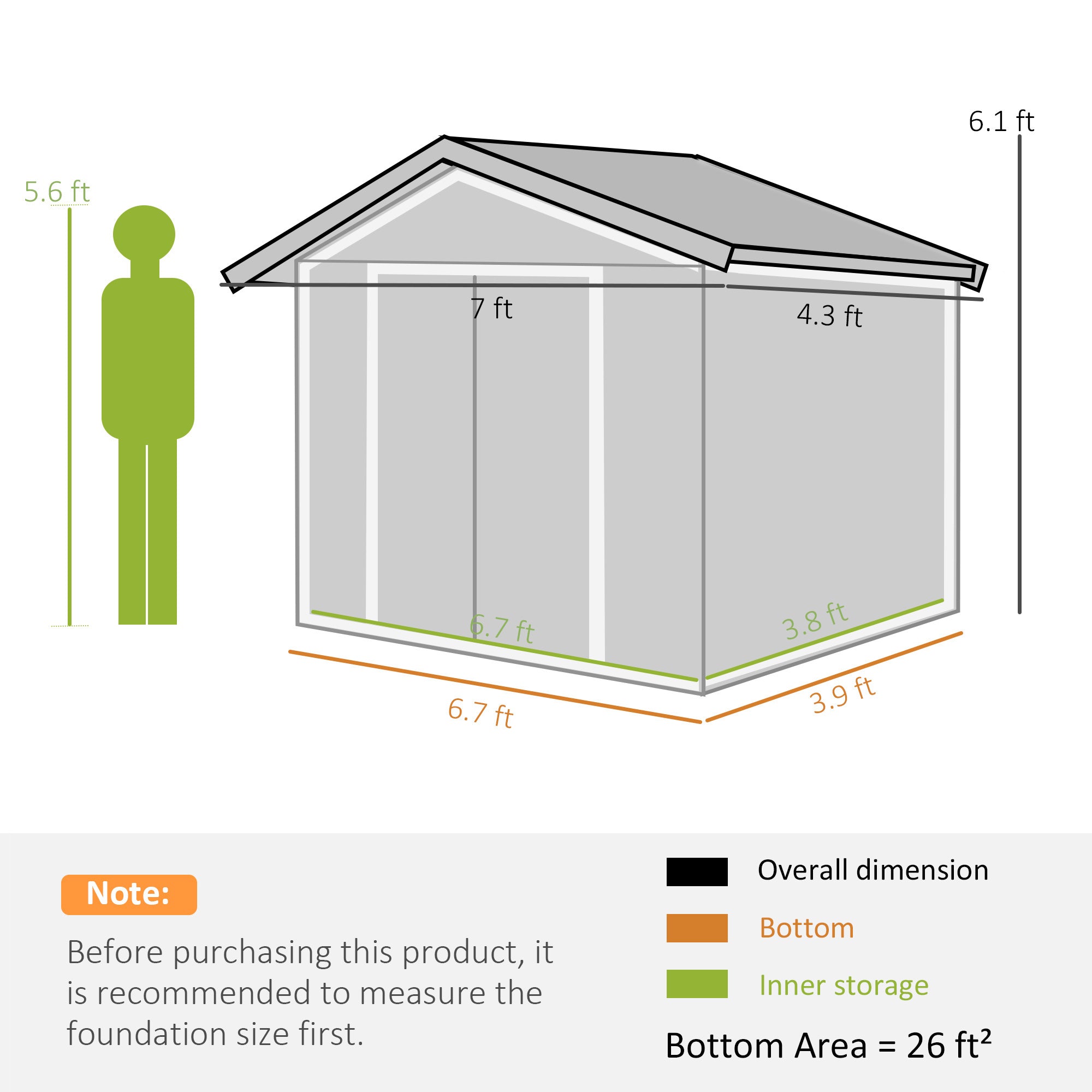 7x4 Storage Shed, Outdoor Garden Tool Shed with Foundation Kit, Vents & Sliding Doors for Backyard Patio, Brown