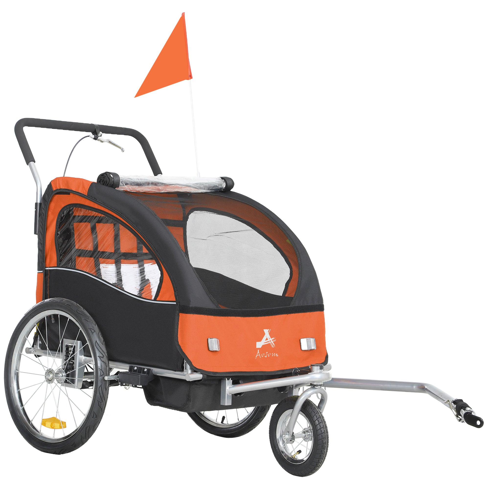 2-Seat Elite 360 Swivel Bike Trailer for Kids Bicycle Cargo Trailer with Water-Resistant Windows, Black and Orange