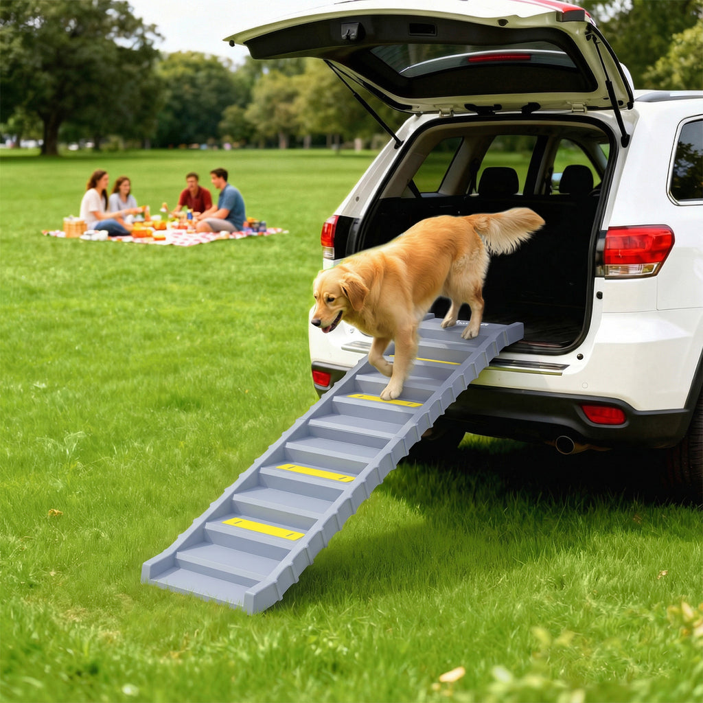 Dog Stairs for Car Truck SUV, Foldable Dog Ramp for Large Medium Small Dogs, Gray