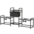 3 Height Adjustable Dog Bowl Stand with 2 Feeding Stations, Toy Bin Basket, Black