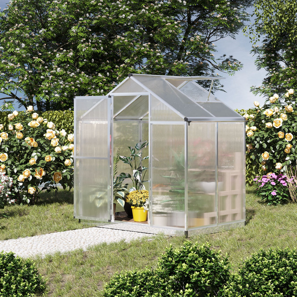 4' L x 6' W Walk-In Polycarbonate Greenhouse with Roof Vent,Greenhouse for Winter