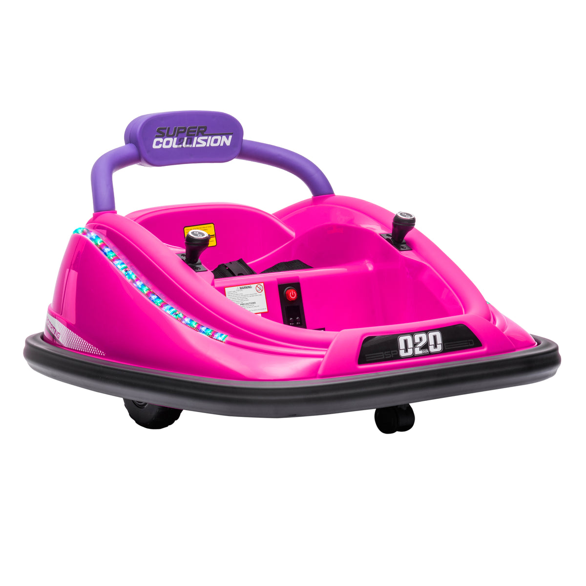 12V Kids Bumper Car Twins Motor with Parent Remote Control, Safety Belt, Lights, 360° Rotation, Pink