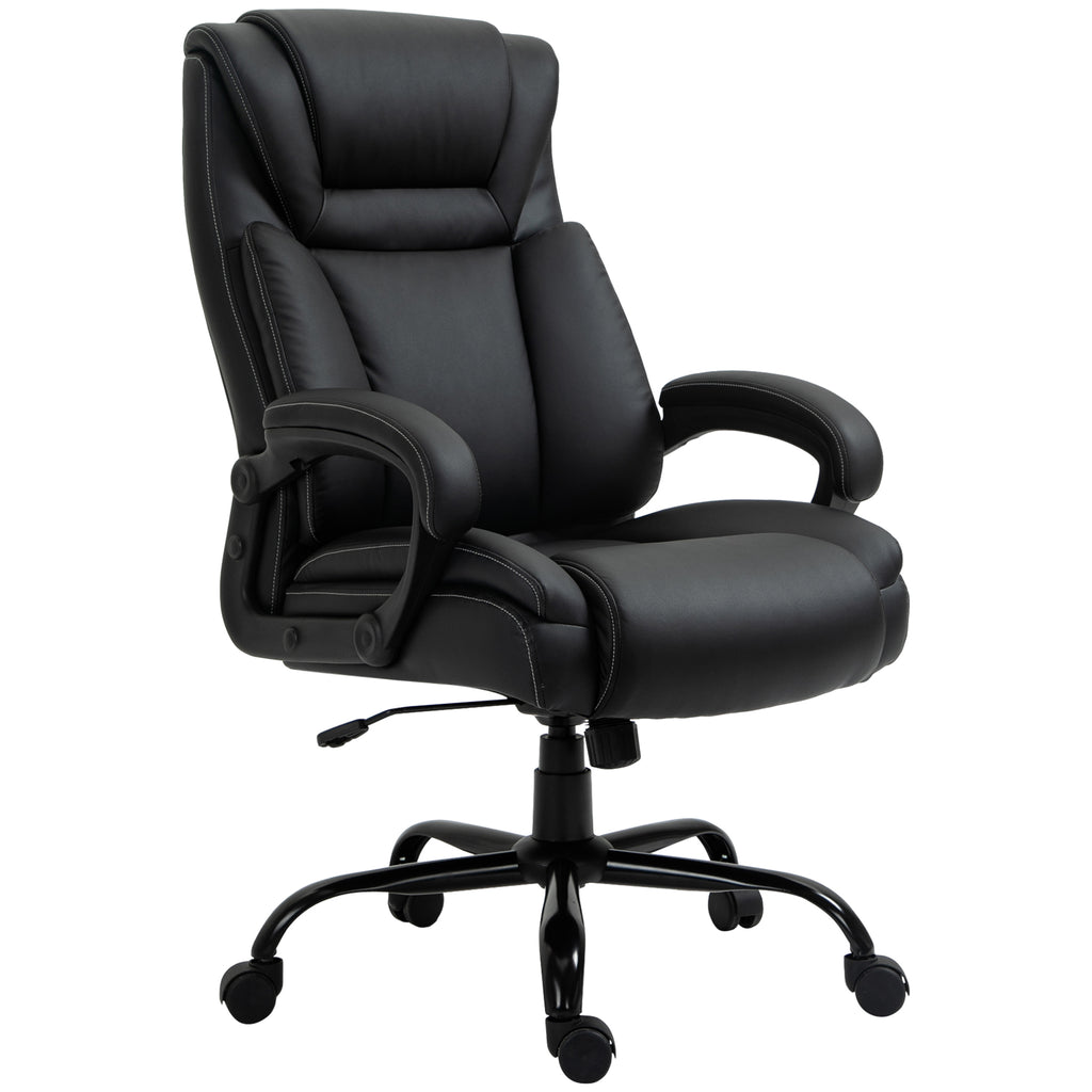 Big and Tall 400lbs Executive Office Chair with Wide Seat, Computer Desk Chair with High Back PU Leather Ergonomic Upholstery, Adjustable Height and Swivel Wheels, Black