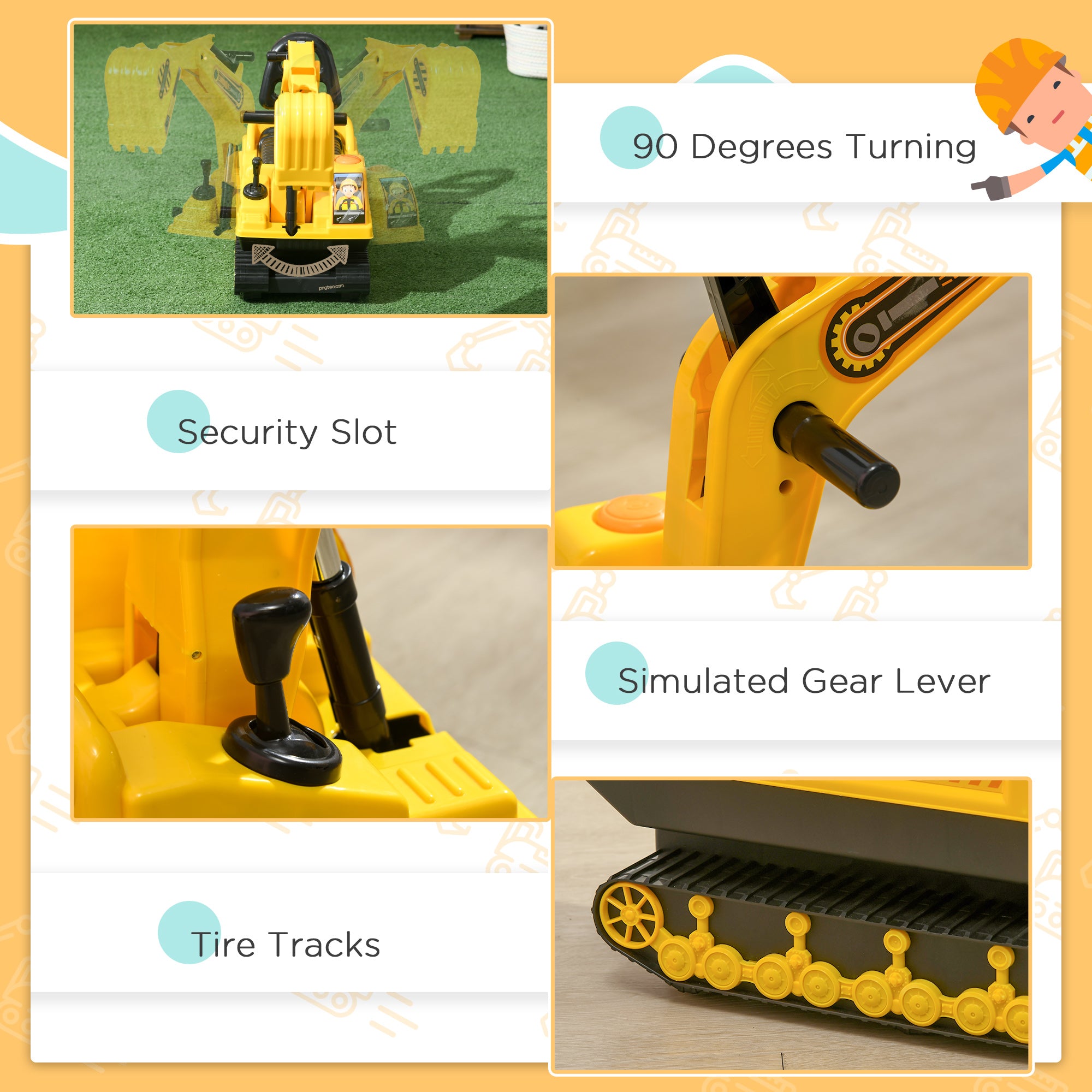 No Power Ride On Excavator Toy Tractors Digger Movable Scooter Walker Pretend Play Toddler Construction Truck Basket Storage For Boys Girls 18-48 Months Yellow Black
