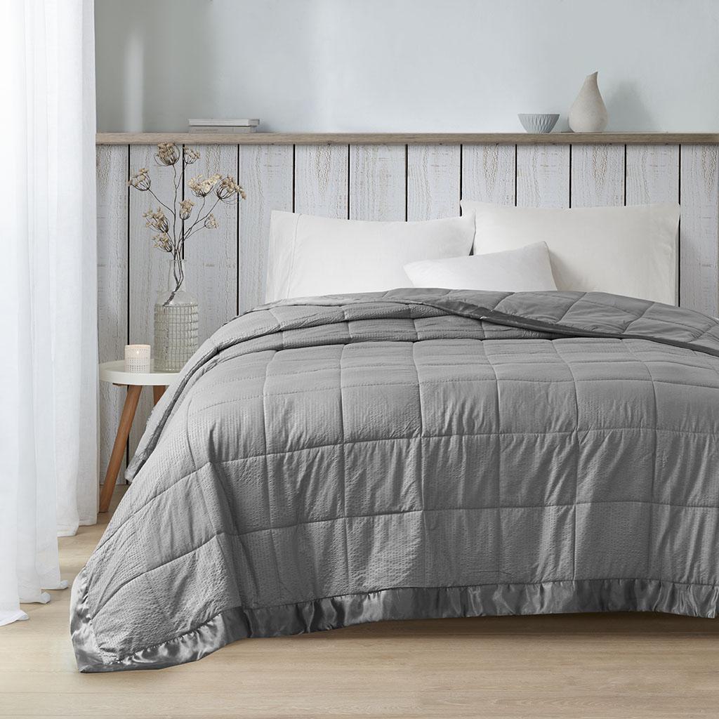 King Size Hypoallergenic Down Alternative Blanket with Satin Trim, Embossed Texture, Machine Washable, 108" L x 96" W x 0.25" H, Charcoal