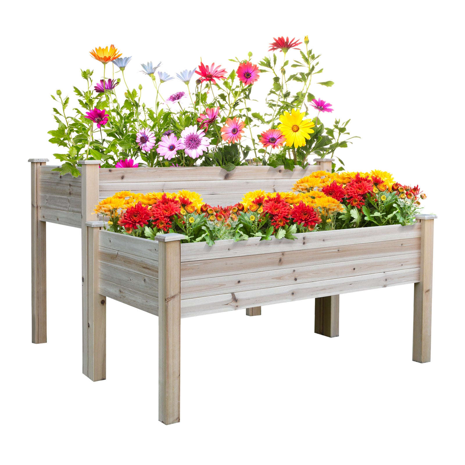 Two-Tier Wooden Elevated Garden Bed with Legs, Large Capacity 45x45 Outdoor Planter for Vegetables, Flowers, and Herbs, Ideal for Gardeners, Natural