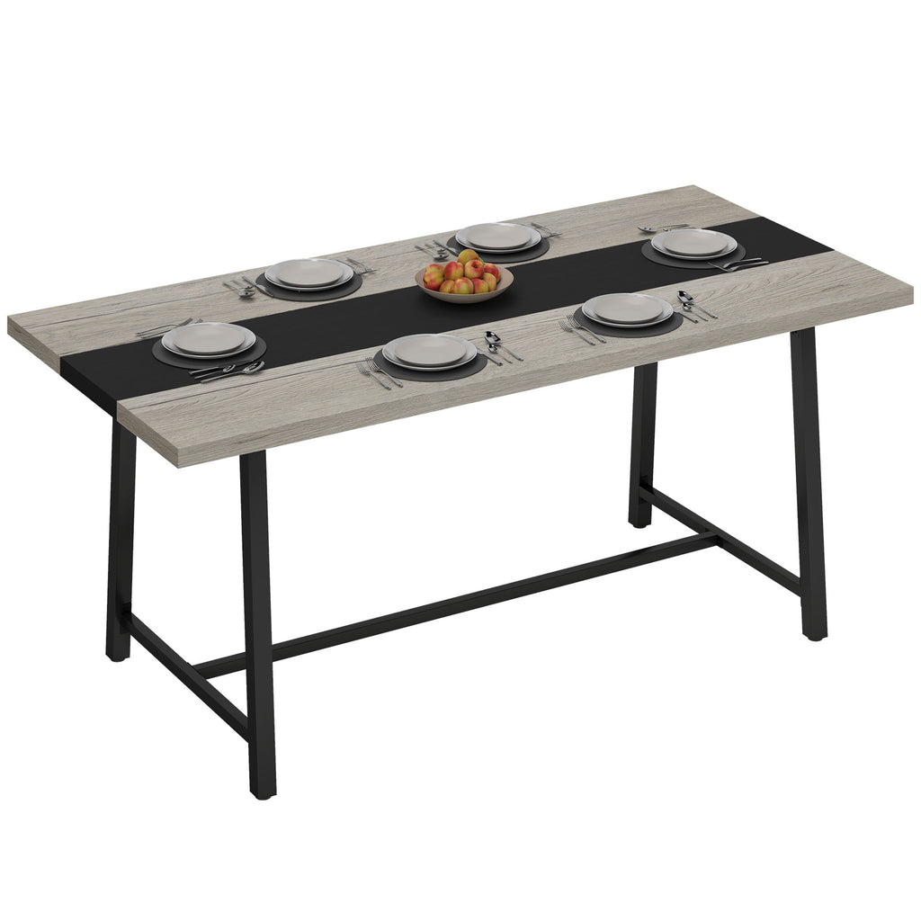 Industrial Kitchen Table for 8 People, 70.9" Long Dining Table with Large Tabletop and Steel Legs for Dining Room, Gray