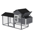 84" Wooden Chicken Coop, Hen House Outdoor with Run Nesting Box, Asphalt Roof, Removable Tray, Ramp, Poultry Cage for 2-3 Chickens, Gray