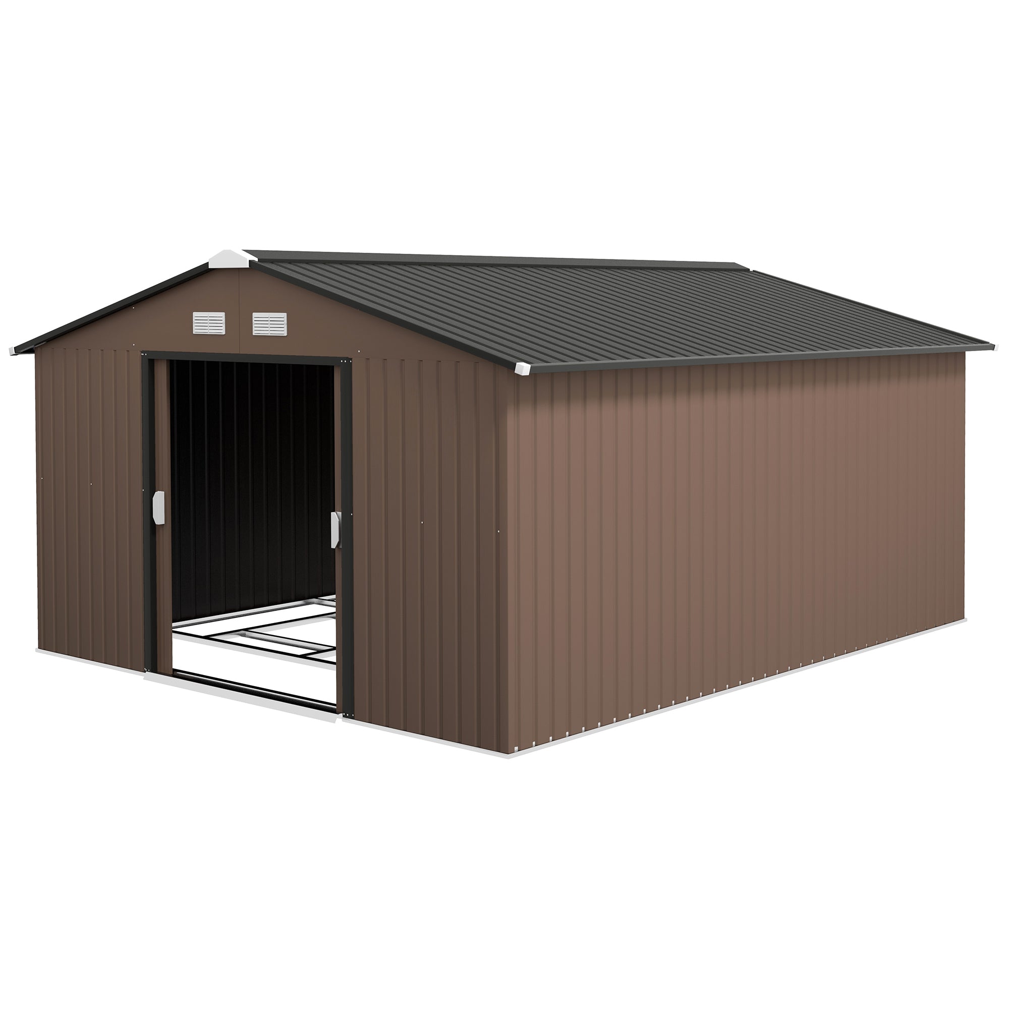 Metal Large Shed with Double Locking Doors Sloped Roof for Garden Tool, Bike Storage, Brown