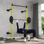 Folding Squat Rack with Pull Up Bar, Wall Mounted and Adjustable, 1000 Pounds Capacity Power Rack, Yellow